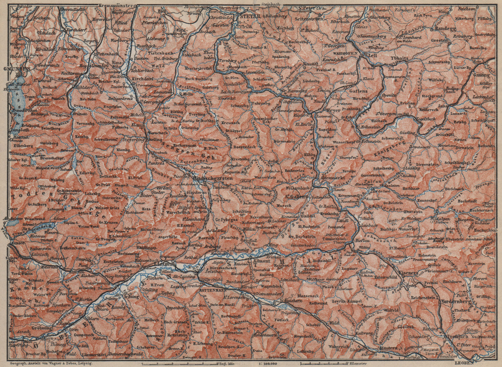 STYRIAN & AUSTRIAN ALPS. ENNSTAL. Bad Aussee Liezen Steyr. Austria 1905 map